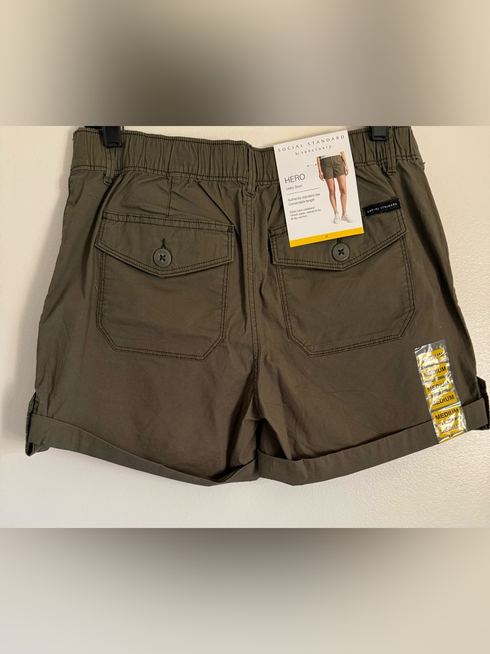 Social Stars Olive Roll-Cuff Bermuda Shorts with Front Pockets - Picture 2 of 3